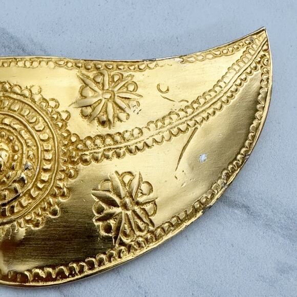 Vintage Gold Tone Two Piece Interlocking Belt Buckle Embossed Medallion Crescent main image 10